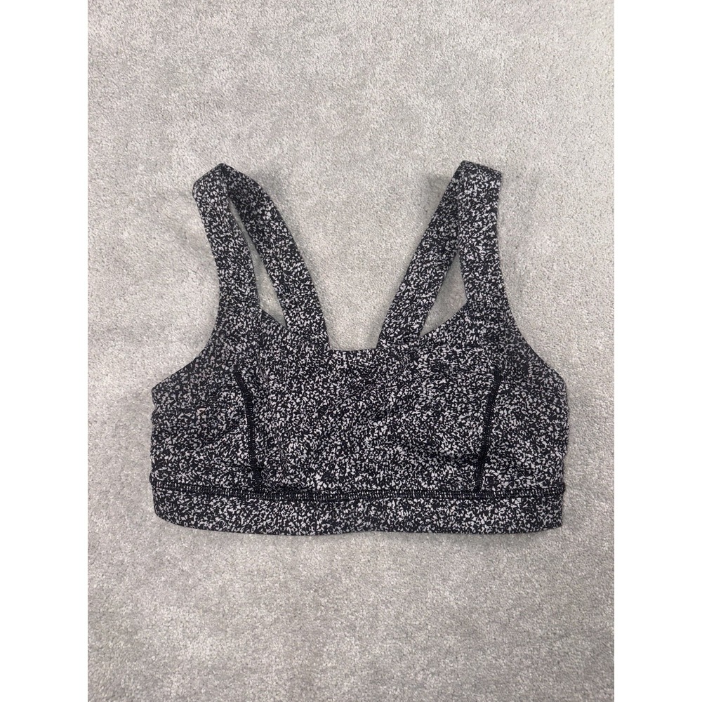 Lululemon Pavement Pusher Sports Bra Black White Speckle Mesh Back Womens 8
